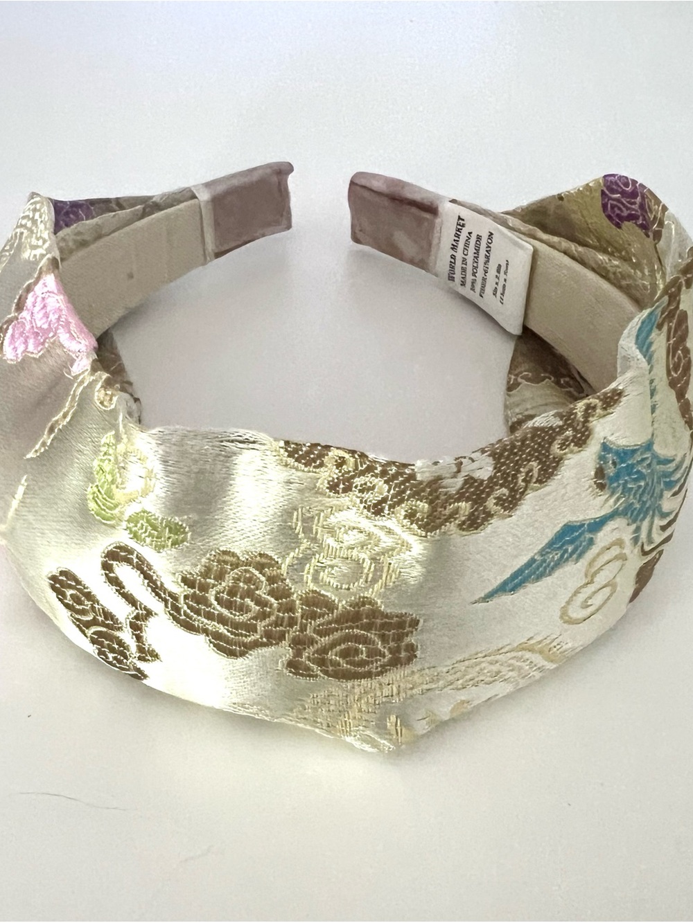 Cost Plus World Market Ivory Silk-Style Embroidered Floral Padded Headband
